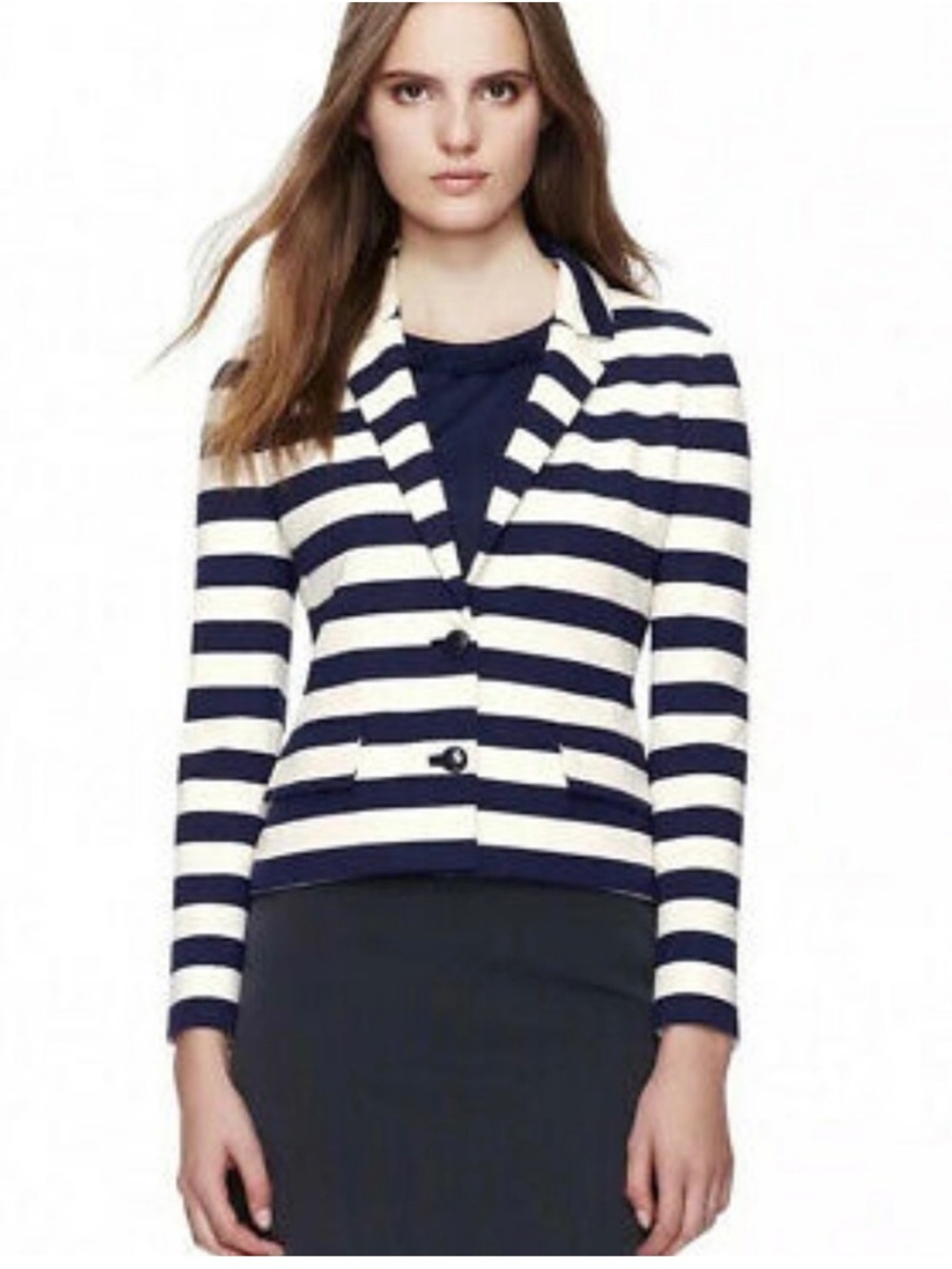 TORY BURCH Augusta Striped Blazer Small Nautical Old Money Cream Navy